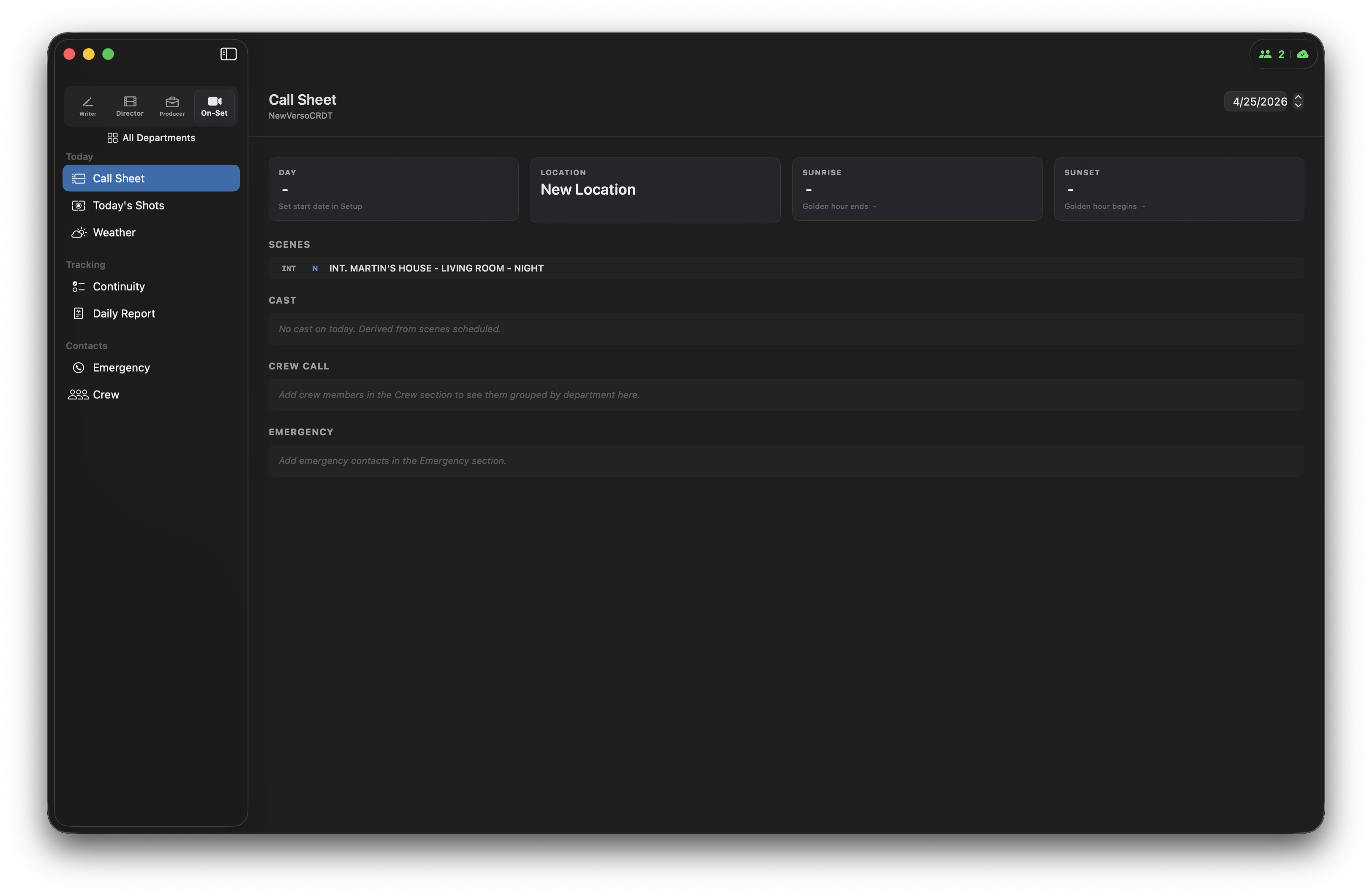 Lucerna · On-Set mode